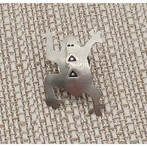 Funky Jumping Leaping Frog Pin Silver Tone Southwestern